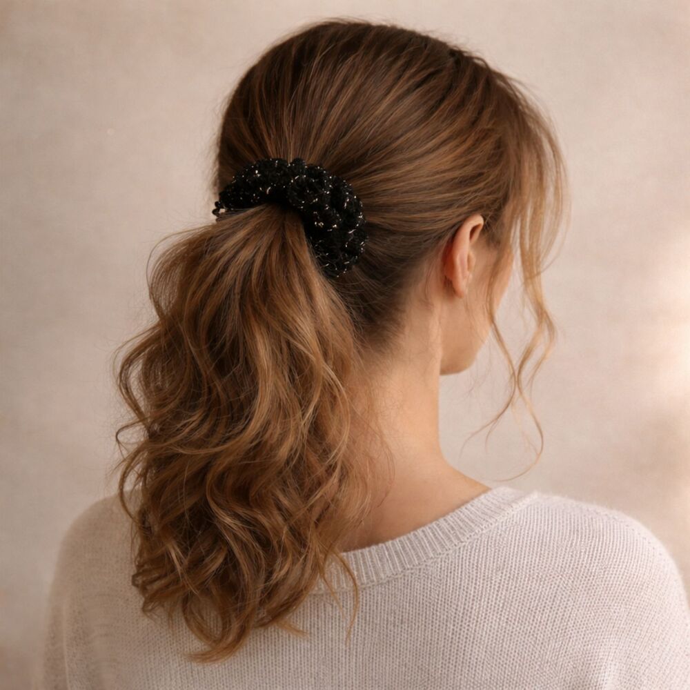 Women Handmade Woven Hair Scrunchies Set Gif 3 Pieces Claw Clip White Black